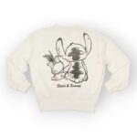 Sweat fillette col rond molleton 100 % coton imprimé Stitch
