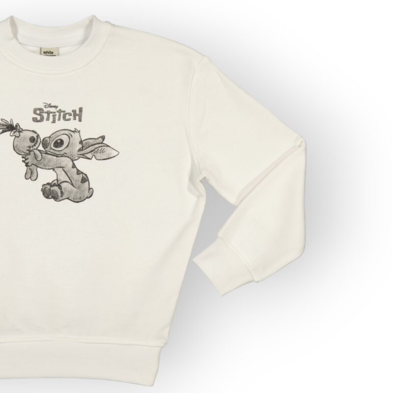 Sweat fillette col rond molleton 100 % coton imprimé Stitch