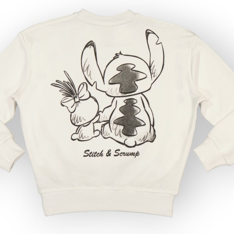 Sweat fillette col rond molleton 100 % coton imprimé Stitch