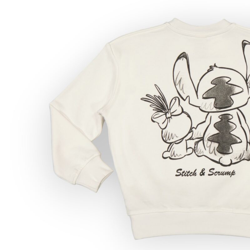 Sweat fillette col rond molleton 100 % coton imprimé Stitch