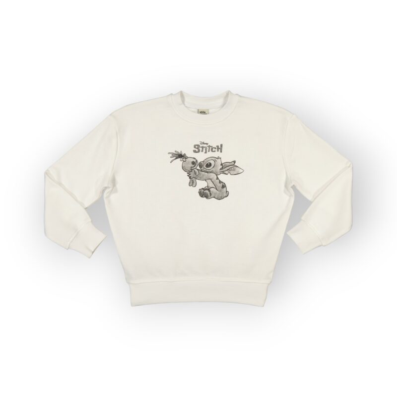 Sweat fillette col rond molleton 100 % coton imprimé Stitch