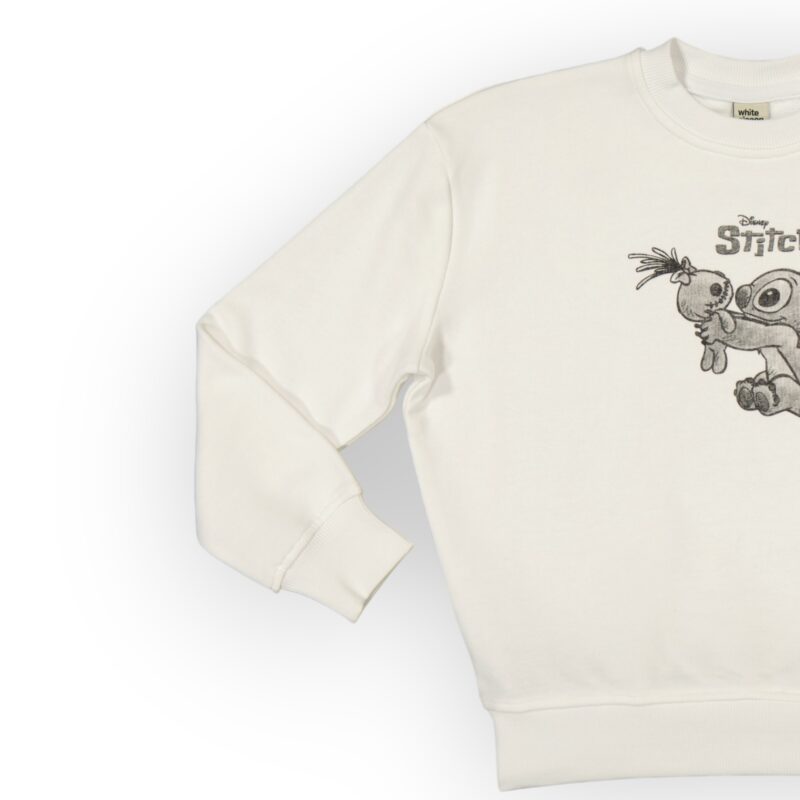 Sweat fillette col rond molleton 100 % coton imprimé Stitch