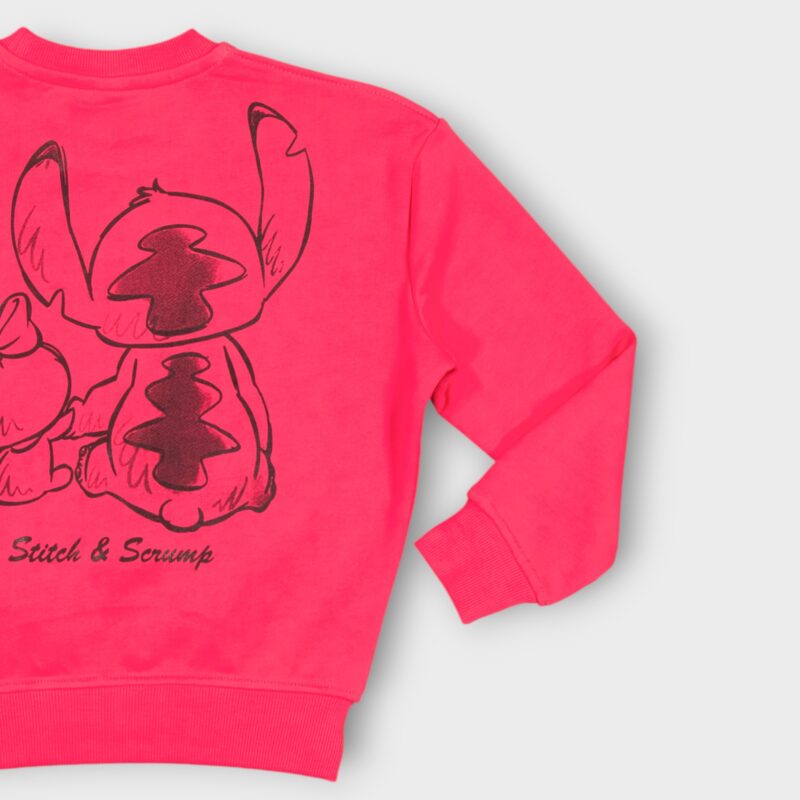Sweat fillette col rond molleton 100 % coton imprimé Stitch