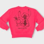 Sweat fillette col rond molleton 100 % coton imprimé Stitch