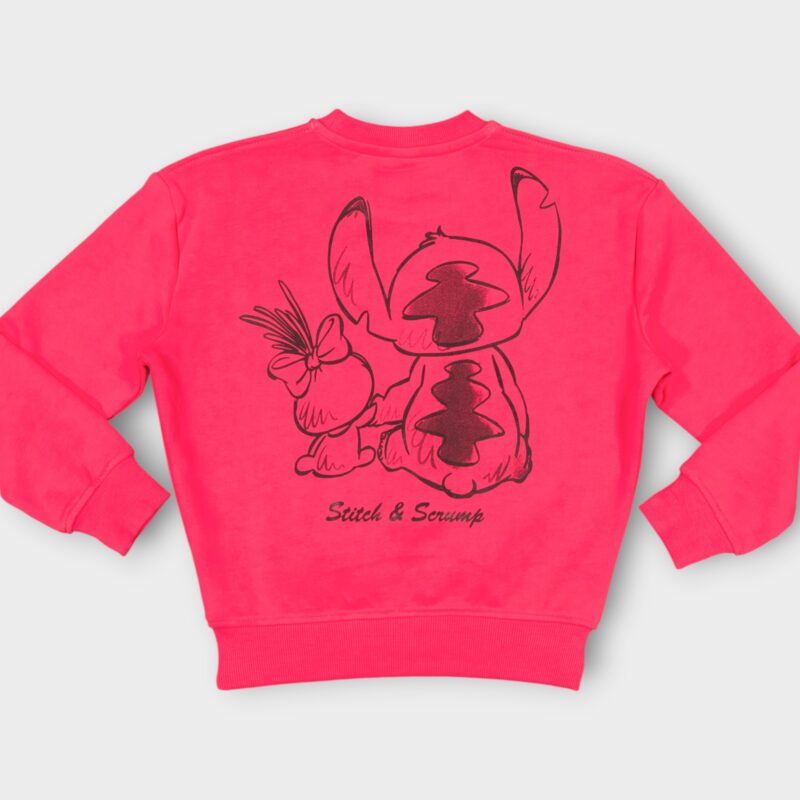 Sweat fillette col rond molleton 100 % coton imprimé Stitch