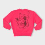 Sweat fillette col rond molleton 100 % coton imprimé Stitch