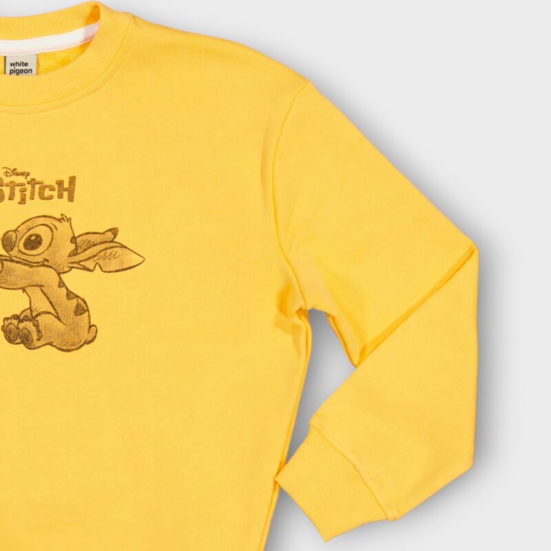 Sweat fillette col rond molleton 100 % coton imprimé Stitch