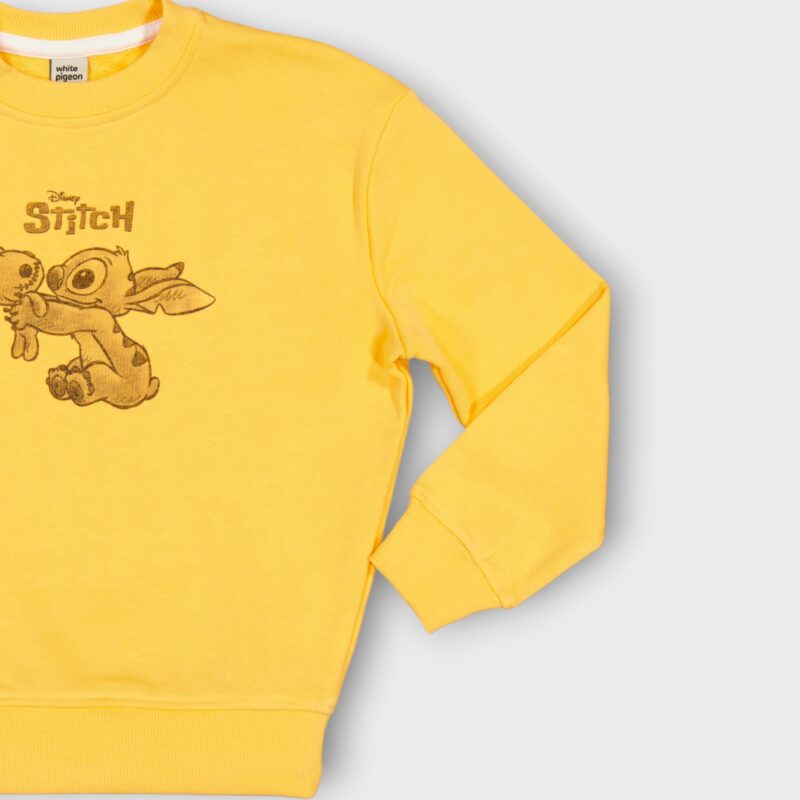 Sweat fillette col rond molleton 100 % coton imprimé Stitch
