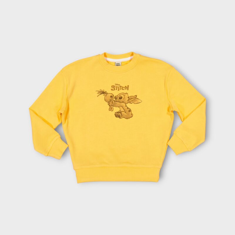 Sweat fillette col rond molleton 100 % coton imprimé Stitch