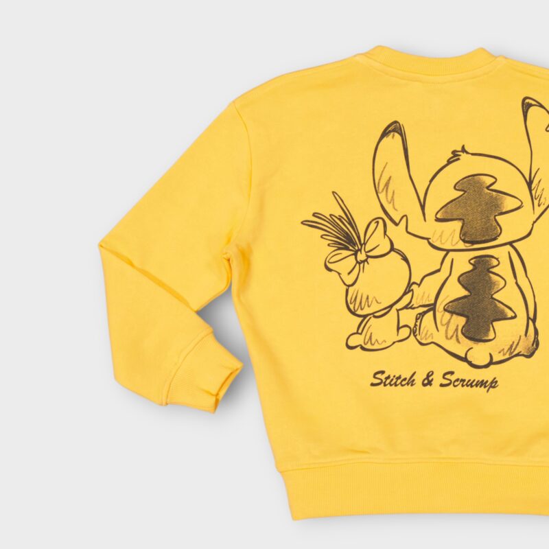 Sweat fillette col rond molleton 100 % coton imprimé Stitch