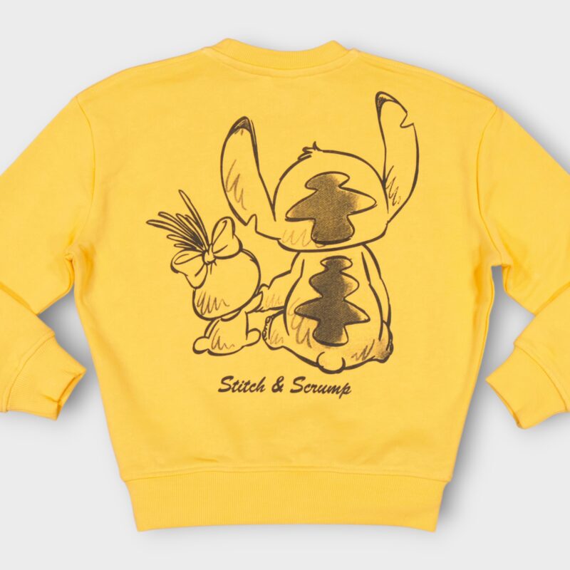 Sweat fillette col rond molleton 100 % coton imprimé Stitch