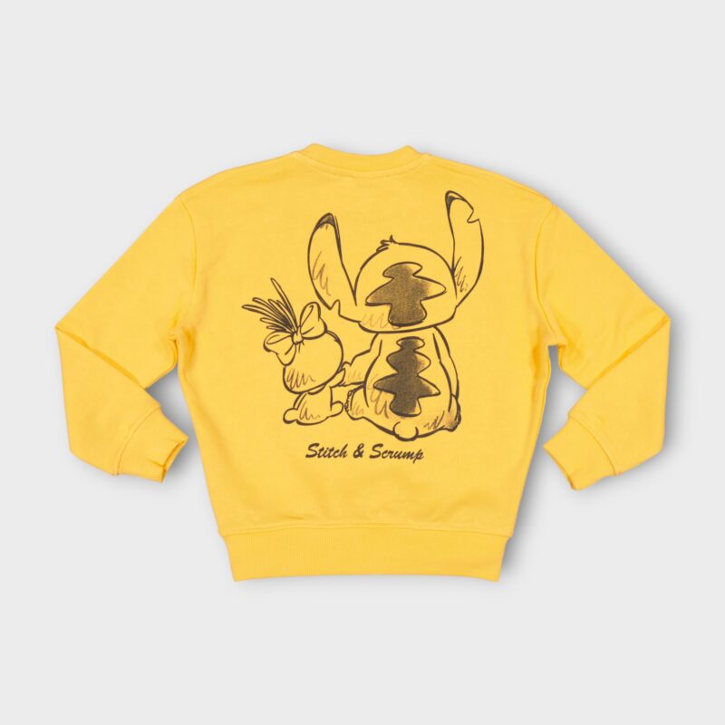 Sweat fillette col rond molleton 100 % coton imprimé Stitch
