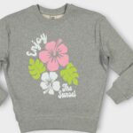 Sweat fillette col rond molleton 100 % coton imprimé bouquet de fleurs