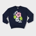 Sweat fillette col rond molleton 100 % coton imprimé bouquet de fleurs