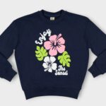 Sweat fillette col rond molleton 100 % coton imprimé bouquet de fleurs