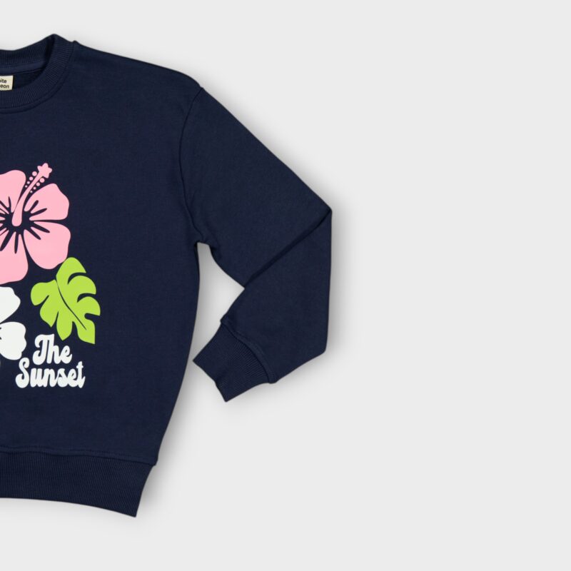 Sweat fillette col rond molleton 100 % coton imprimé bouquet de fleurs