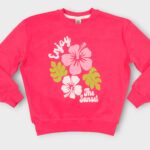Sweat fillette col rond molleton 100 % coton imprimé bouquet de fleurs