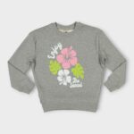 Sweat fillette col rond molleton 100 % coton imprimé bouquet de fleurs