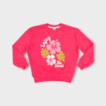 Sweat fillette col rond molleton 100 % coton imprimé bouquet de fleurs