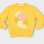 Sweat fillette col rond molleton 100 % coton imprimé bouquet de fleurs