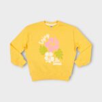 Sweat fillette col rond molleton 100 % coton imprimé bouquet de fleurs