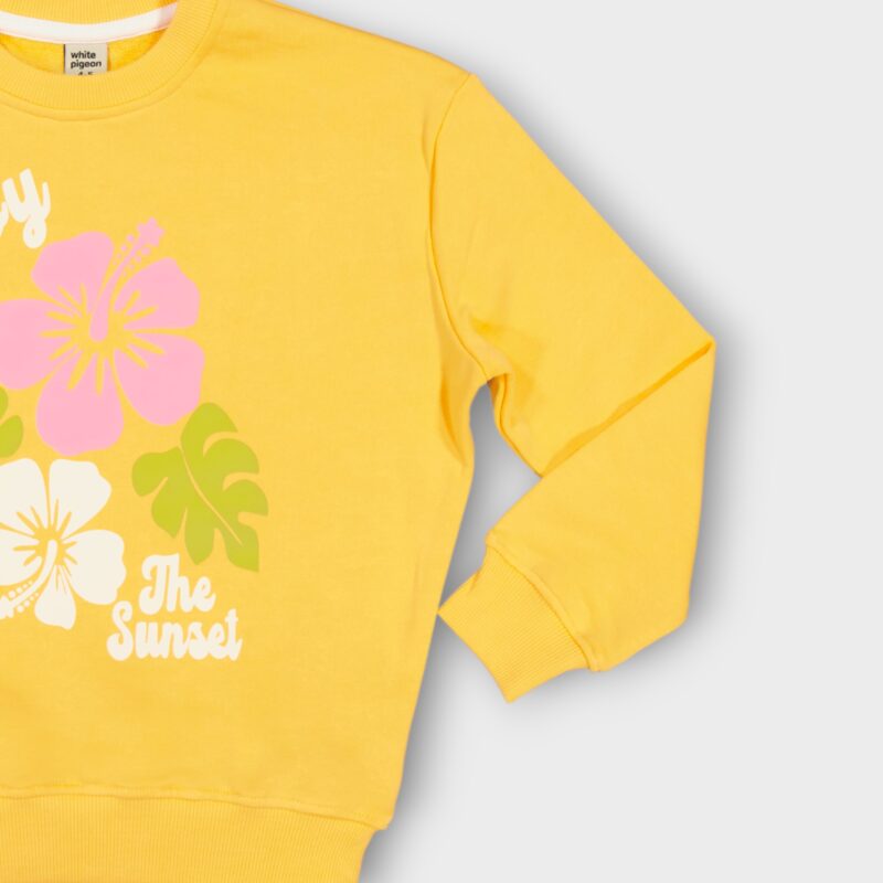 Sweat fillette col rond molleton 100 % coton imprimé bouquet de fleurs