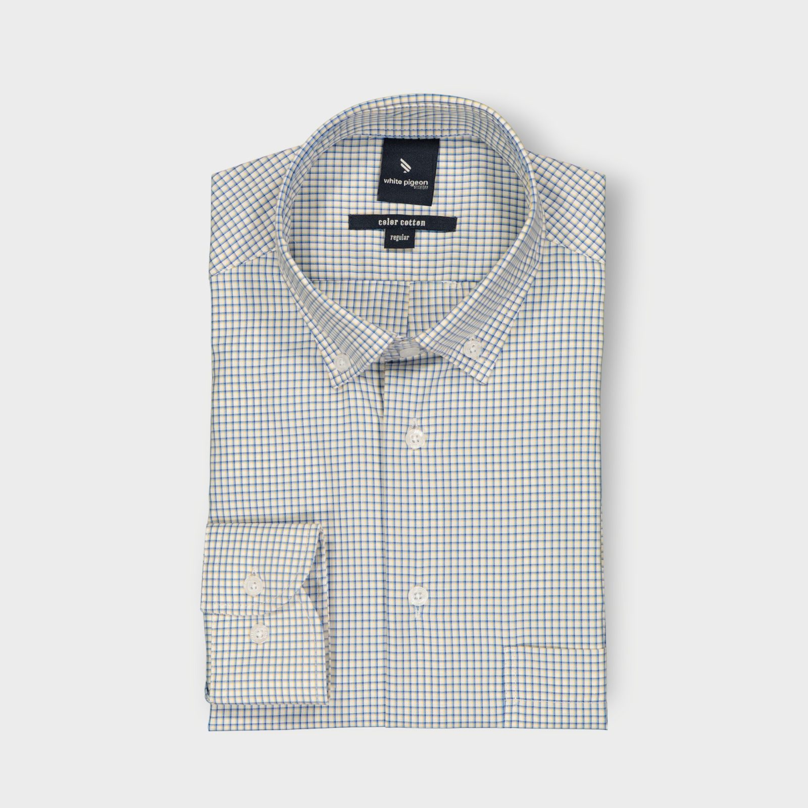 WPCHH021-C2 BLEU JAUNE (4) CHEMISE COTTON REGULAR – Image 1
