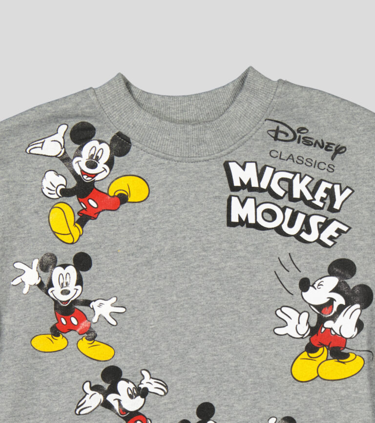 Sweat garçon col rond molleton 100 % coton imprimé Mickey Mouse