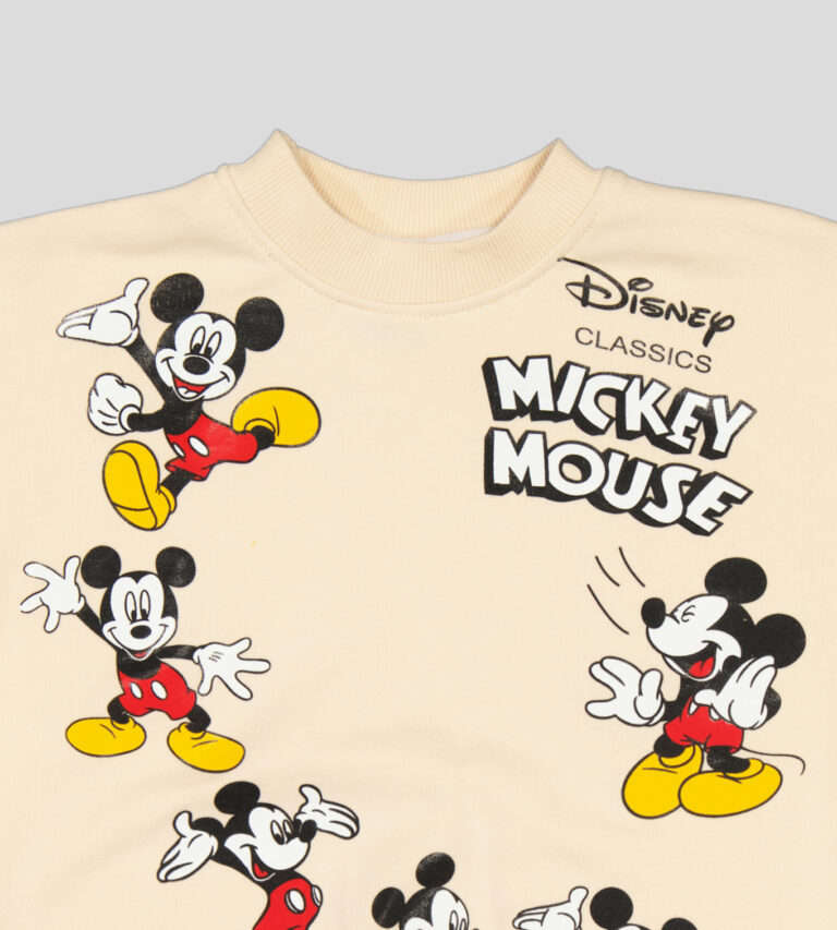 Sweat garçon col rond molleton 100 % coton imprimé Mickey Mouse