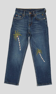 JEAN ENFANT BLEU A JAMBES FUSELEES,BRODE