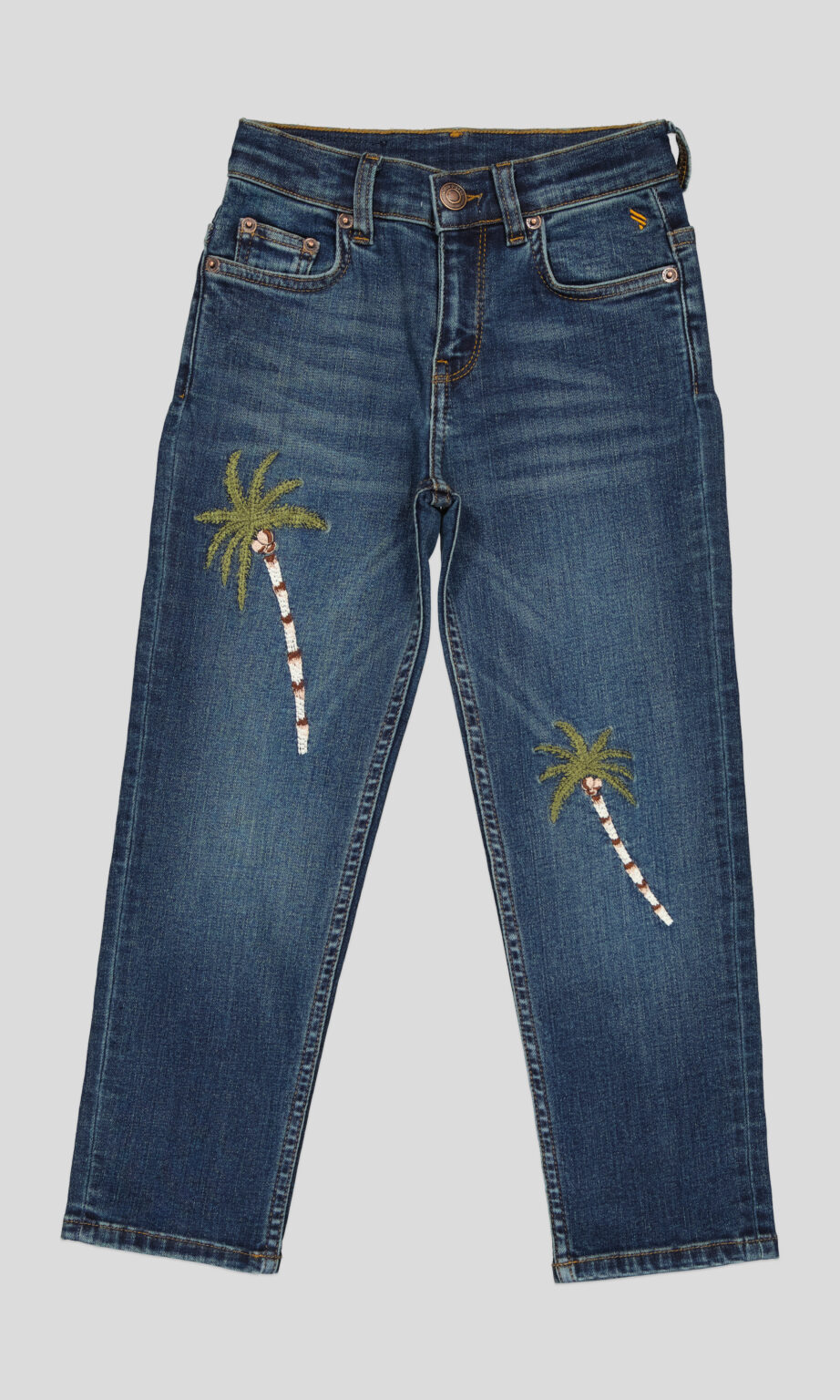 JEAN ENFANT BLEU A JAMBES FUSELEES,BRODE