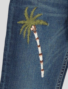 JEAN ENFANT BLEU A JAMBES FUSELEES,BRODE