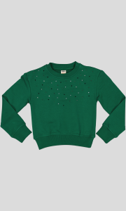 SWEAT COL ROND MOLLETON COTON ELASTHANNE AVEC STRASS