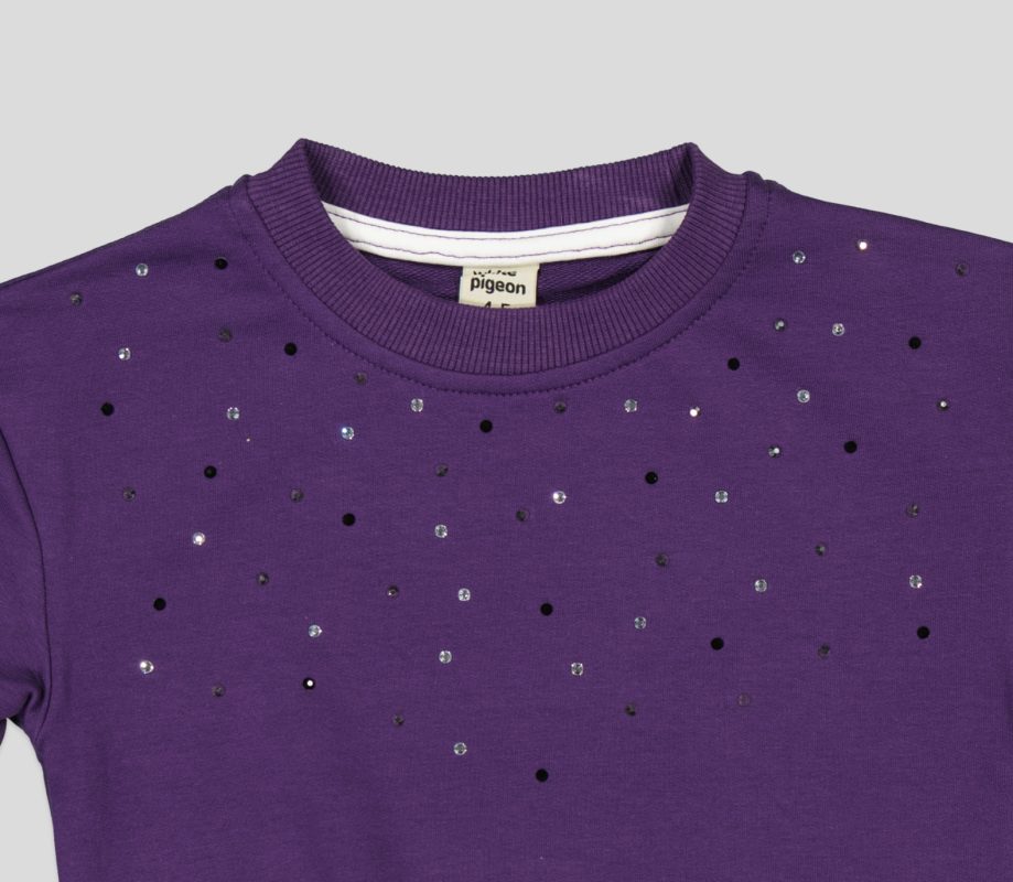 SWEAT COL ROND MOLLETON COTON ELASTHANNE AVEC STRASS