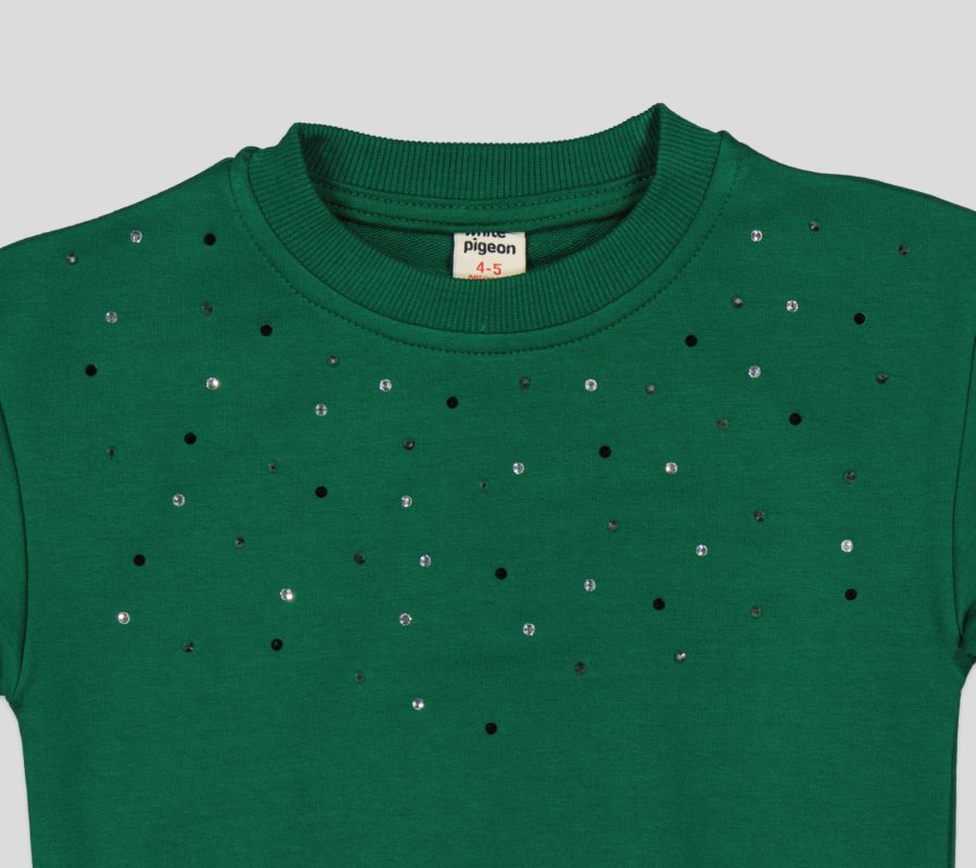 SWEAT COL ROND MOLLETON COTON ELASTHANNE AVEC STRASS