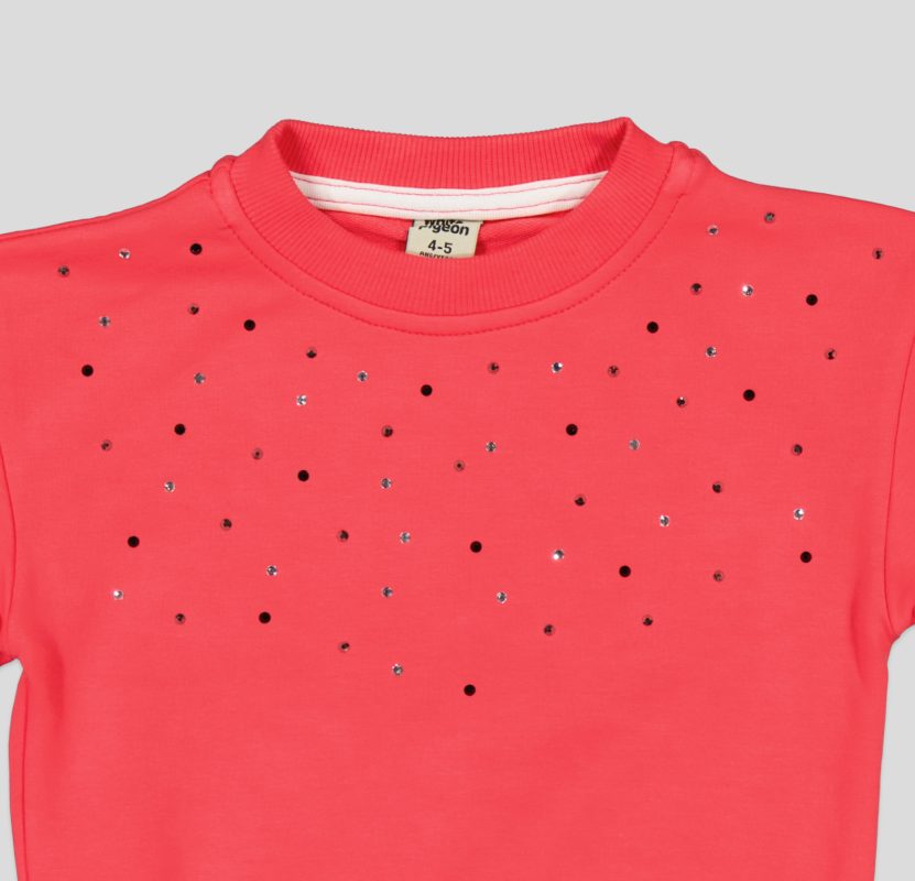SWEAT COL ROND MOLLETON COTON ELASTHANNE AVEC STRASS