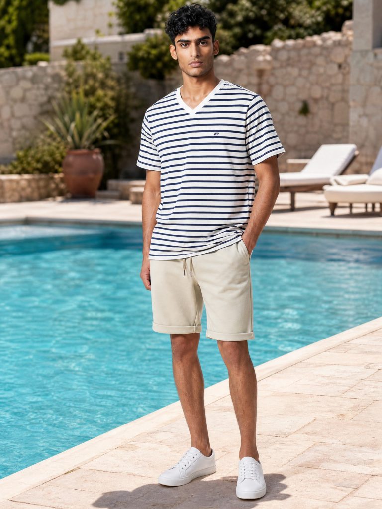 TSHIRT HOMME COL V EN JERSEY RAYE 100 % COTON