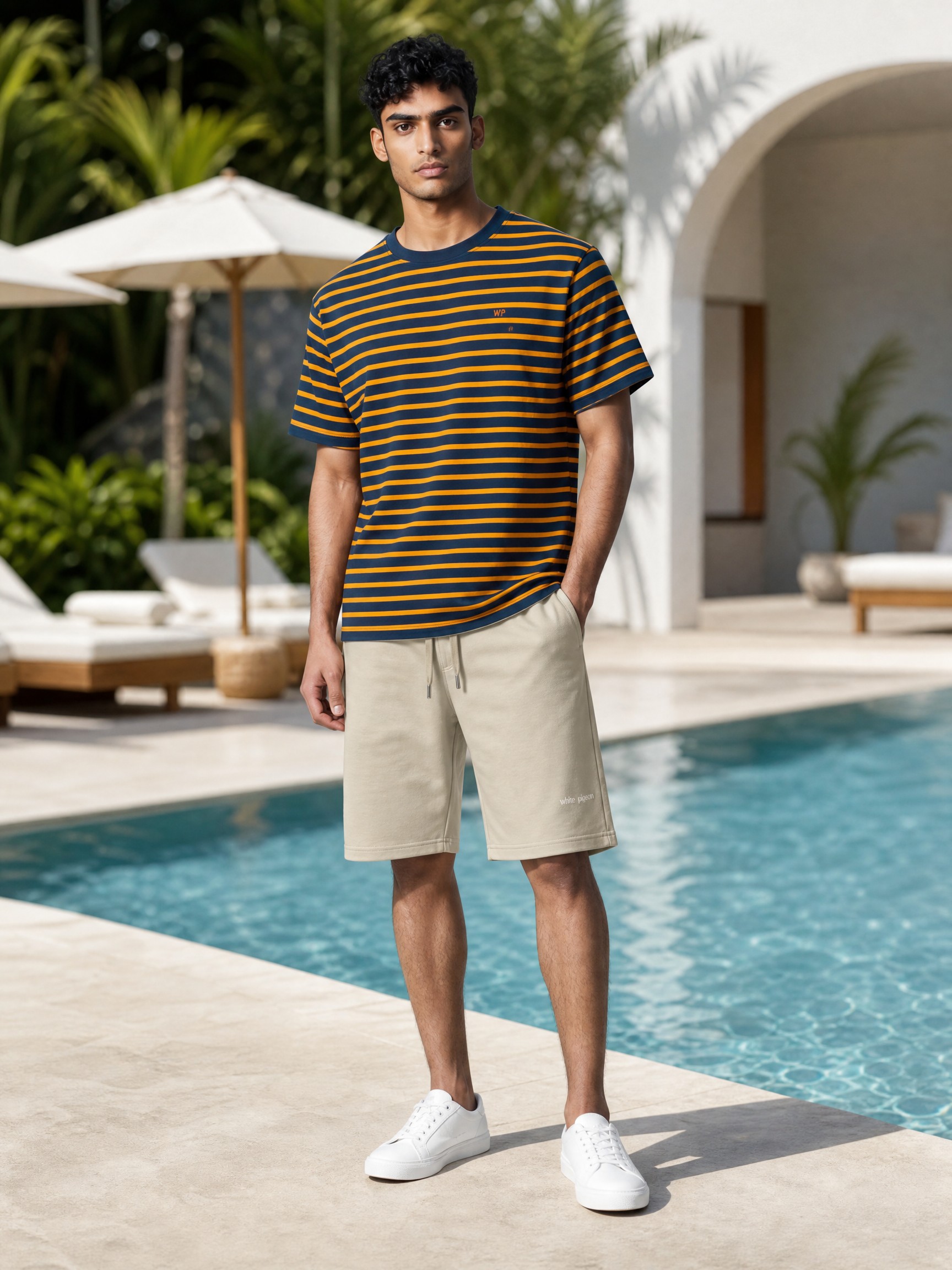 TSHSK001_WP_WP (Modèle Virtuel) TSHIRT HOMME COL ROND RAYEE 100 % COTON – Image 1