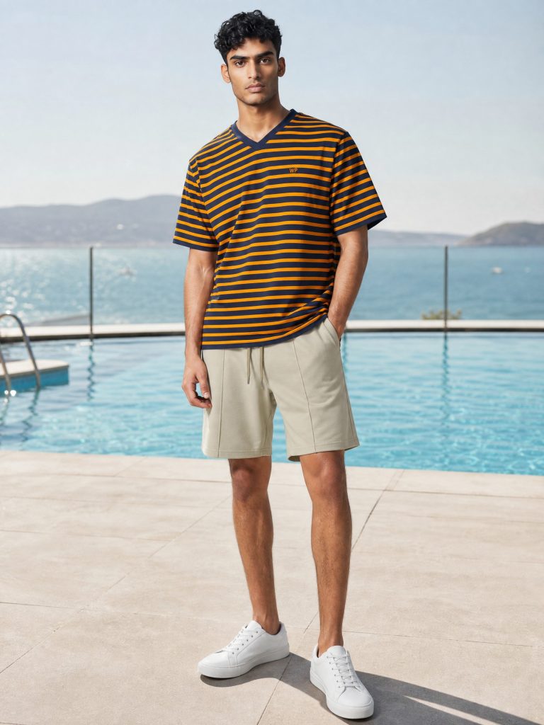 TSHIRT HOMME COL V EN JERSEY RAYE 100 % COTON