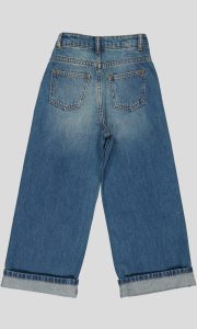 JEAN WIDE LEG FILLETTE TAILLE HAUTE OURLET REVERS 100% COTON