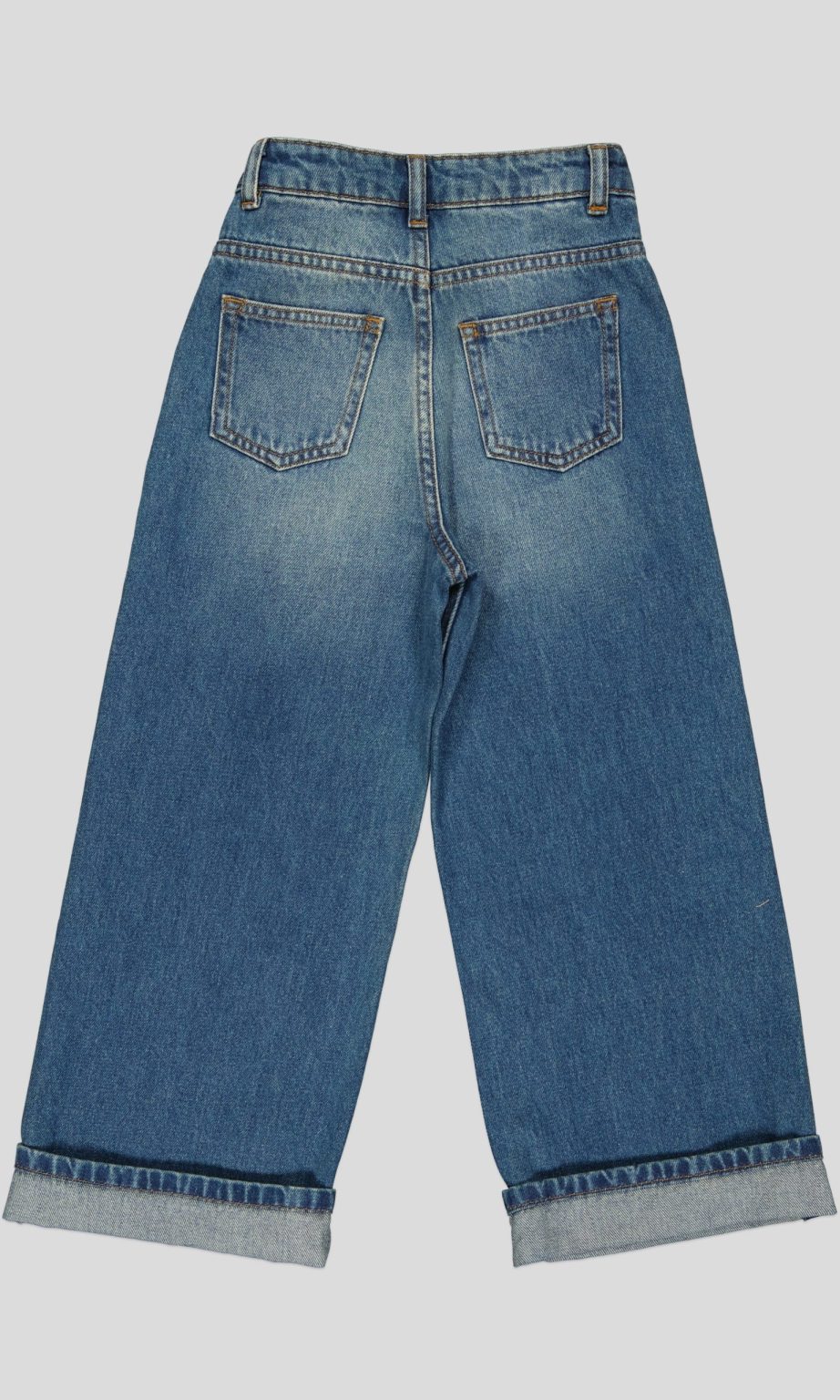 JEAN WIDE LEG FILLETTE TAILLE HAUTE OURLET REVERS 100% COTON