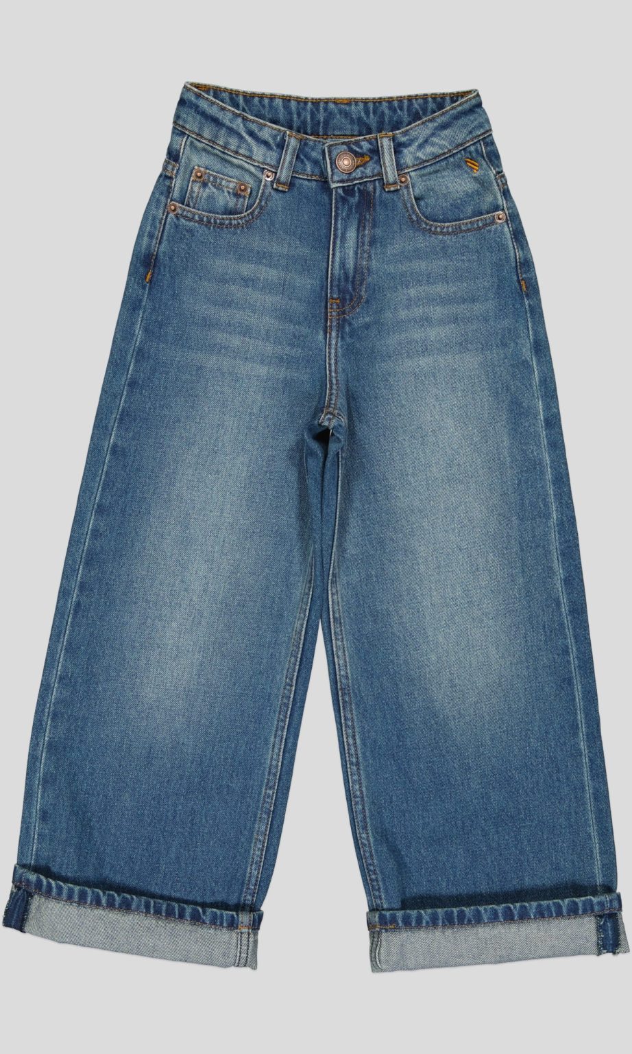 JEAN WIDE LEG FILLETTE TAILLE HAUTE OURLET REVERS 100% COTON