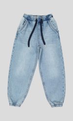 JEAN JOGGER FILLETTE STONE WASH ÉLASTIQUE ET CORDON 100% COTON – Image 3