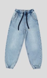 JEAN JOGGER FILLETTE STONE WASH ÉLASTIQUE ET CORDON 100% COTON