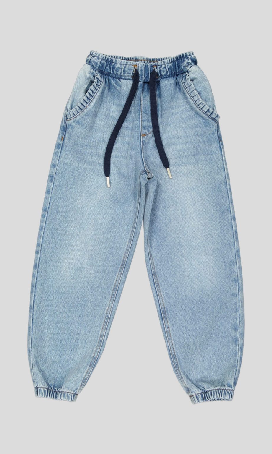JEAN JOGGER FILLETTE STONE WASH ÉLASTIQUE ET CORDON 100% COTON