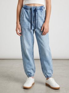 JEAN JOGGER FILLETTE STONE WASH ÉLASTIQUE ET CORDON 100% COTON