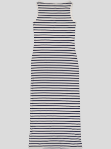 Robe Longue Femme Rayée Marinière – Sans Manches, Fente Latérale