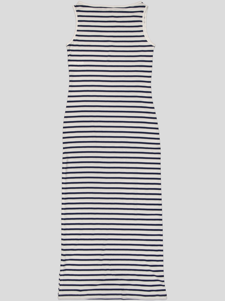 Robe Longue Femme Rayée Marinière – Sans Manches, Fente Latérale