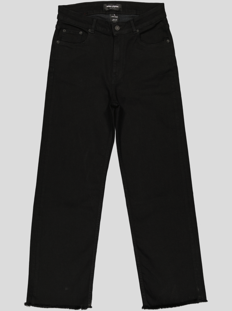 Jean droit taille haute bas brut