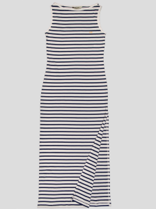 Robe Longue Femme Rayée Marinière – Sans Manches, Fente Latérale